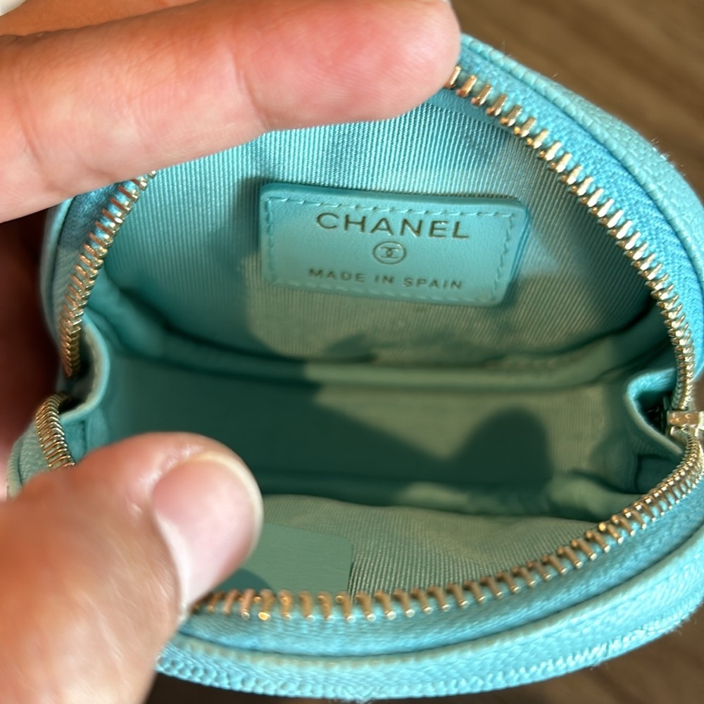 CHANEL Caviar Quilted Zip Around Classic O Coin Purse Tiffany Blue Rare Edition - Picture 6 of 13